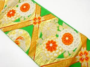 アンティーク　天井柄に花丸文様織り出し袋帯（着用可）